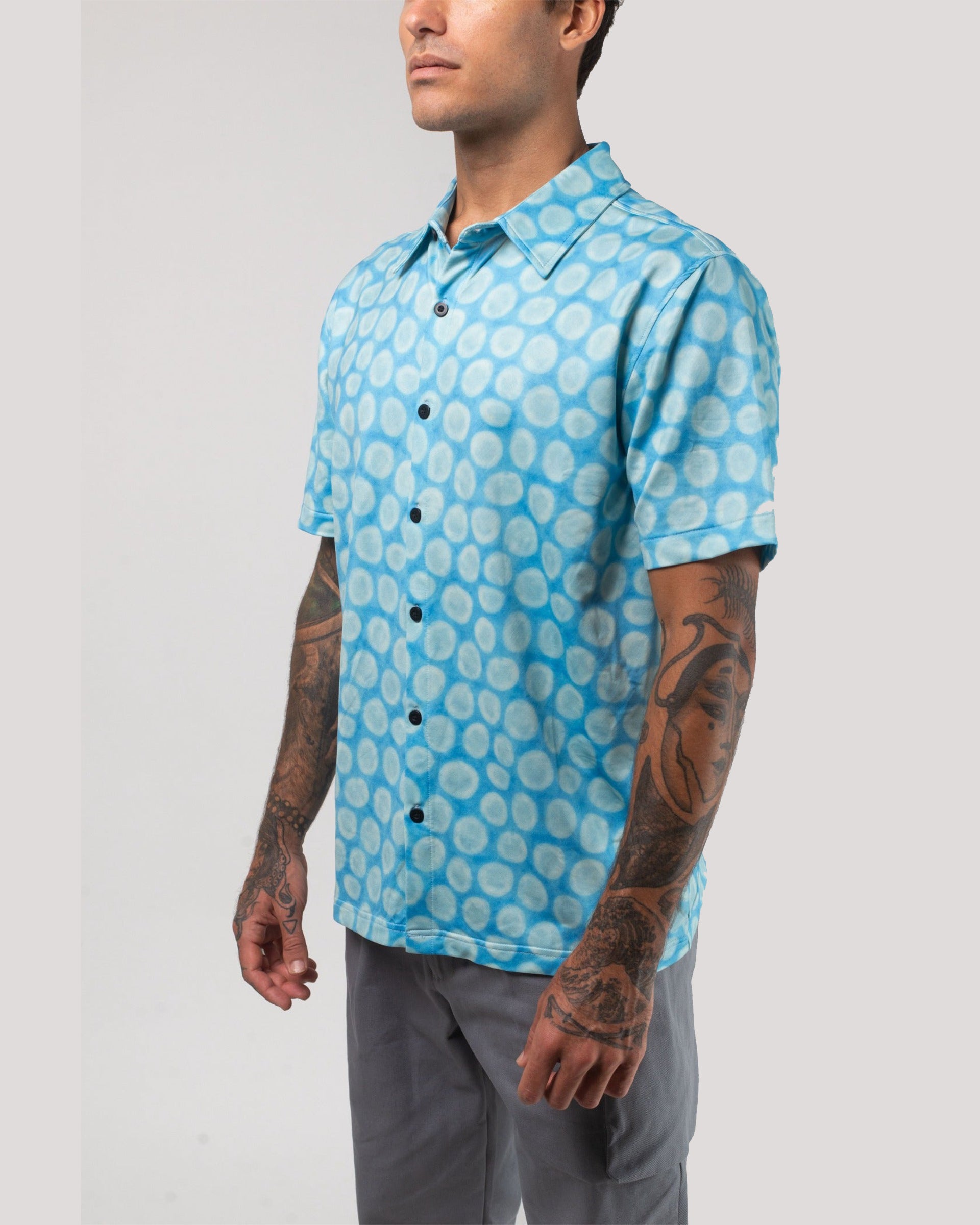 Aqua Terra Mid Century Modern Tech Button Up Shirt - Green Multi