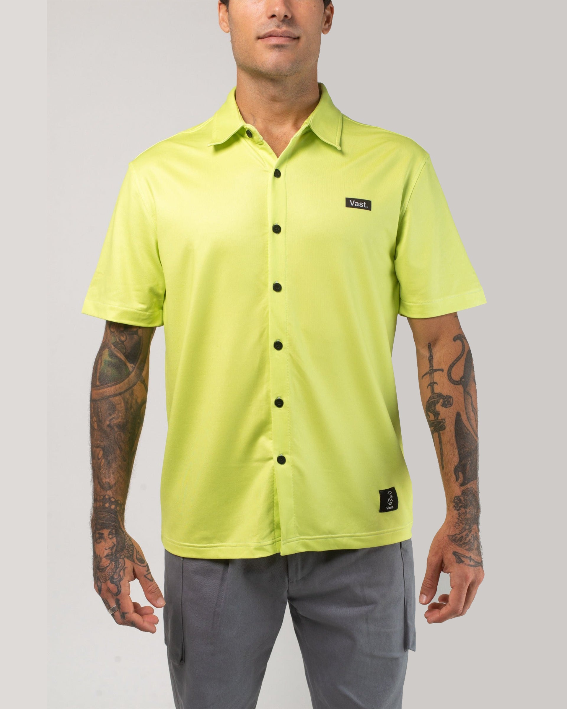 Vast. Men's Aqua Terra Tech Button Up Shirt - Lime