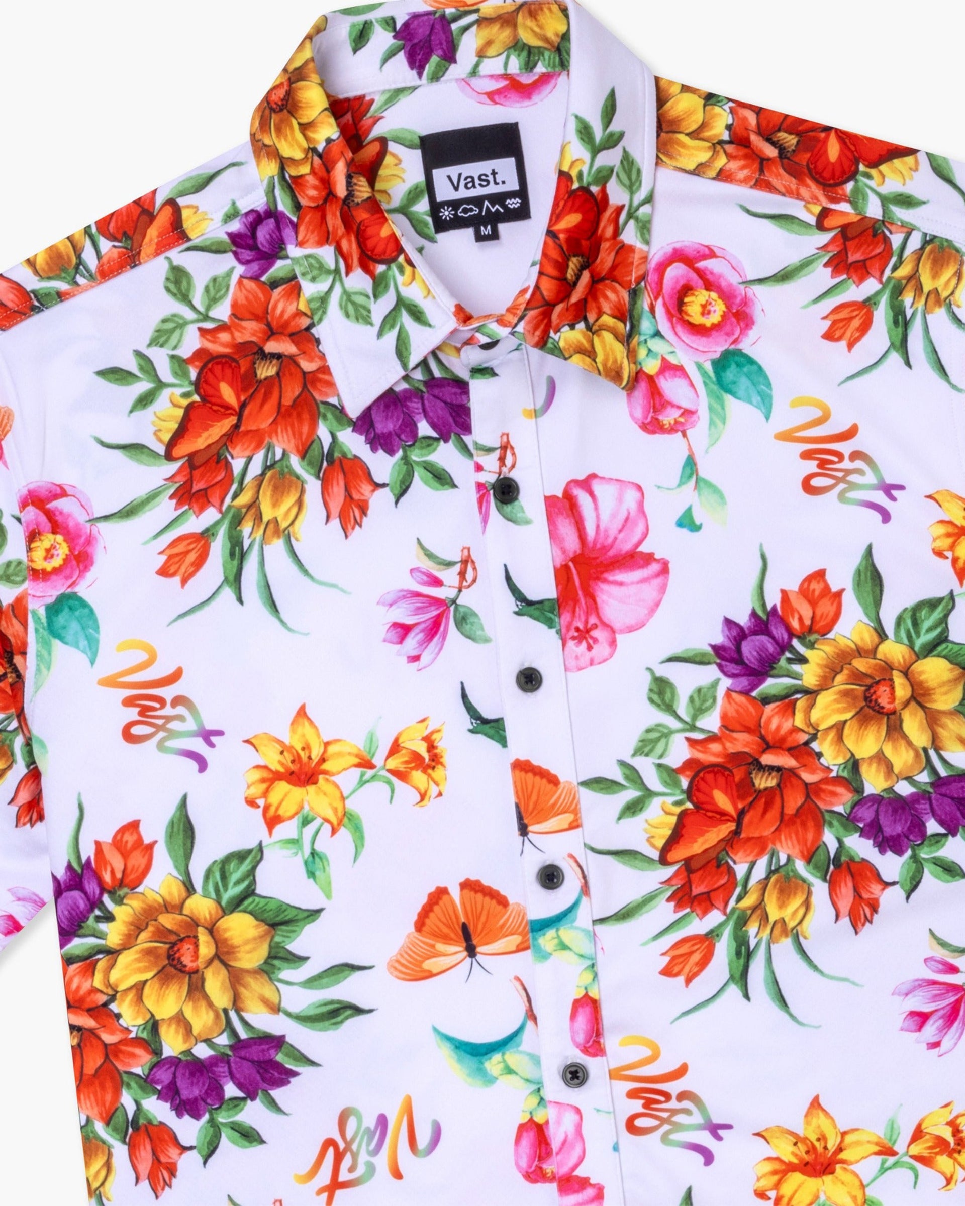 Vast. Aqua Terra Floral Watercolor Tech Button up