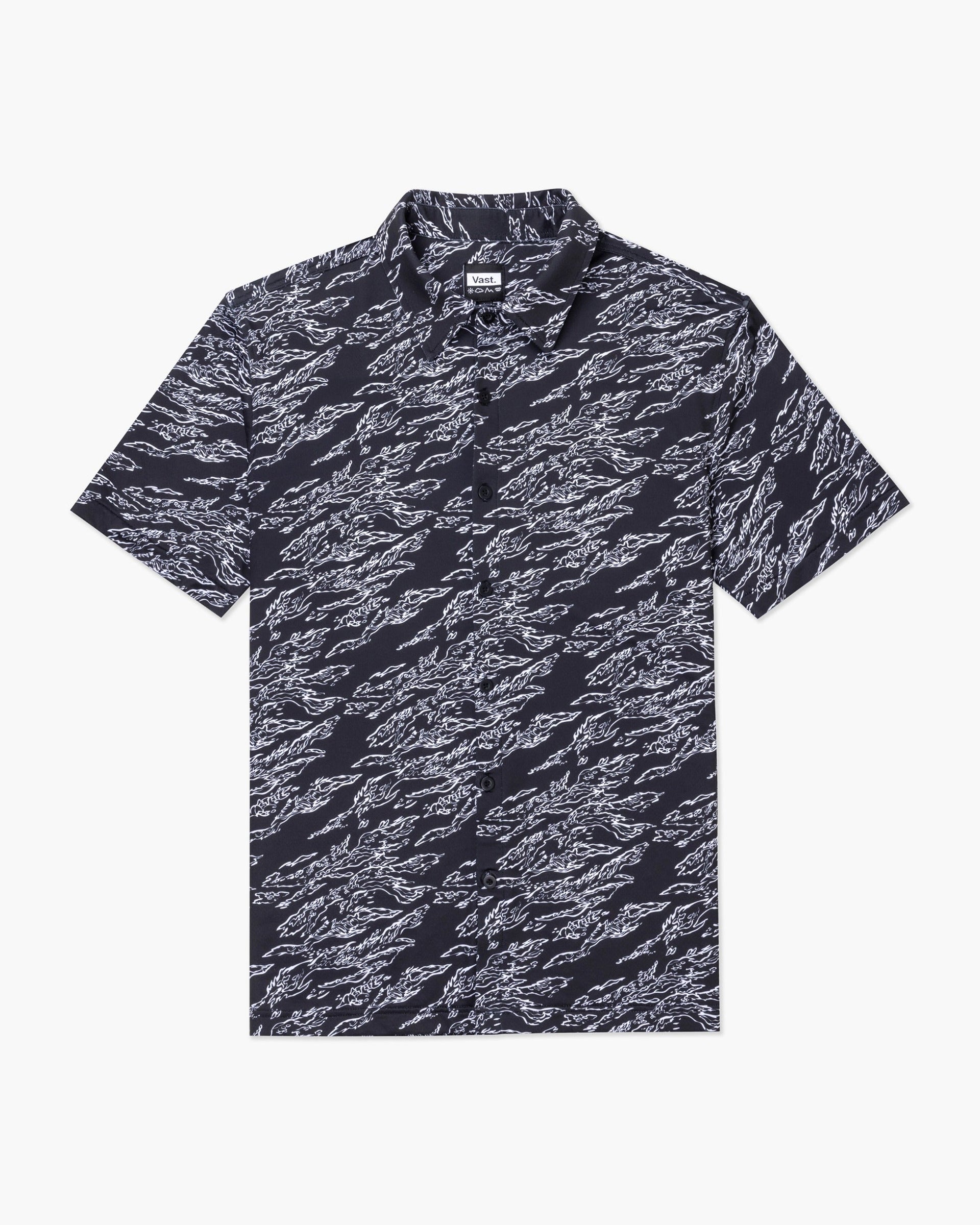 Vast. Men's Aqua Terra Midnight Camo Tech Button Up Shirt - Black