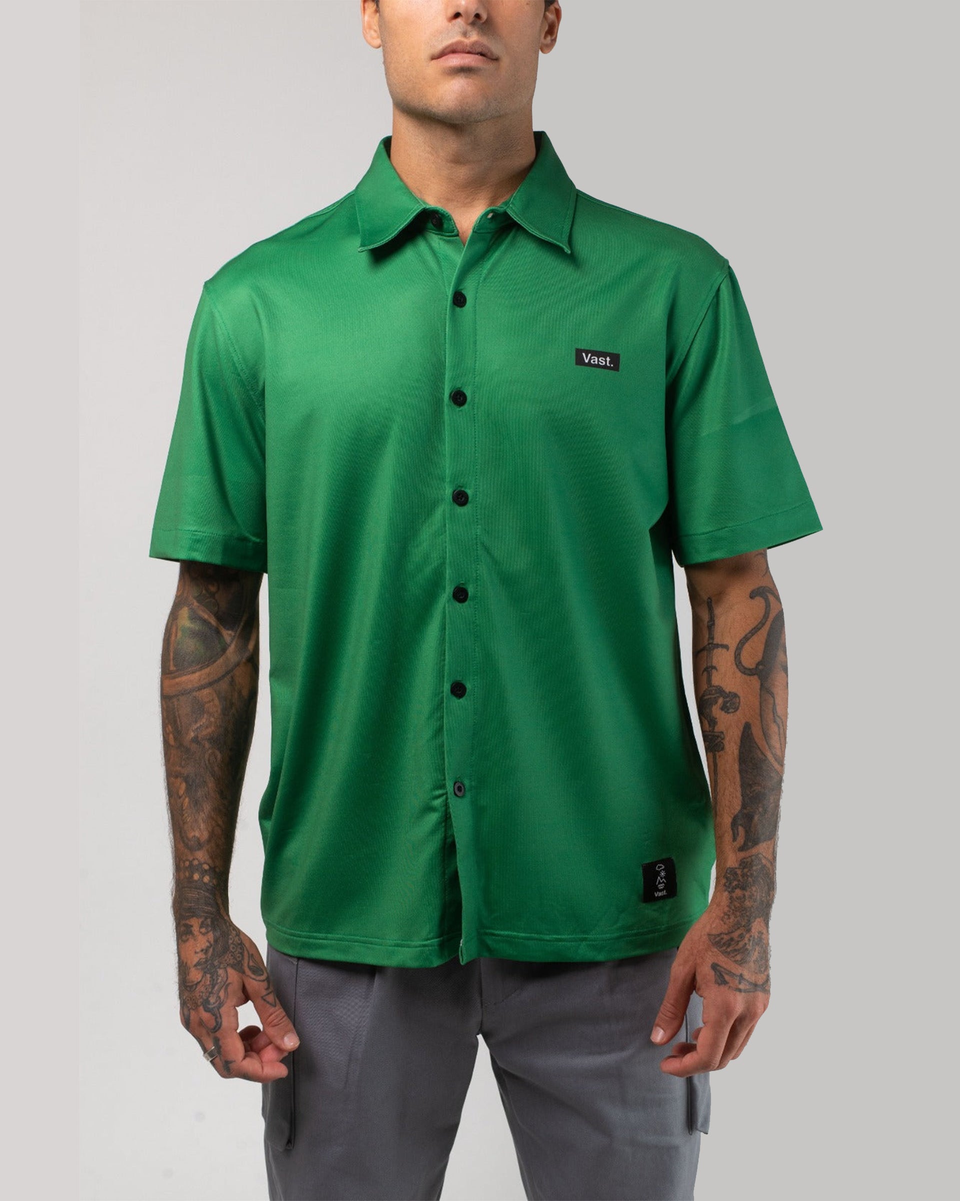 Vast. Men's Aqua Terra Tech Button Up - Green