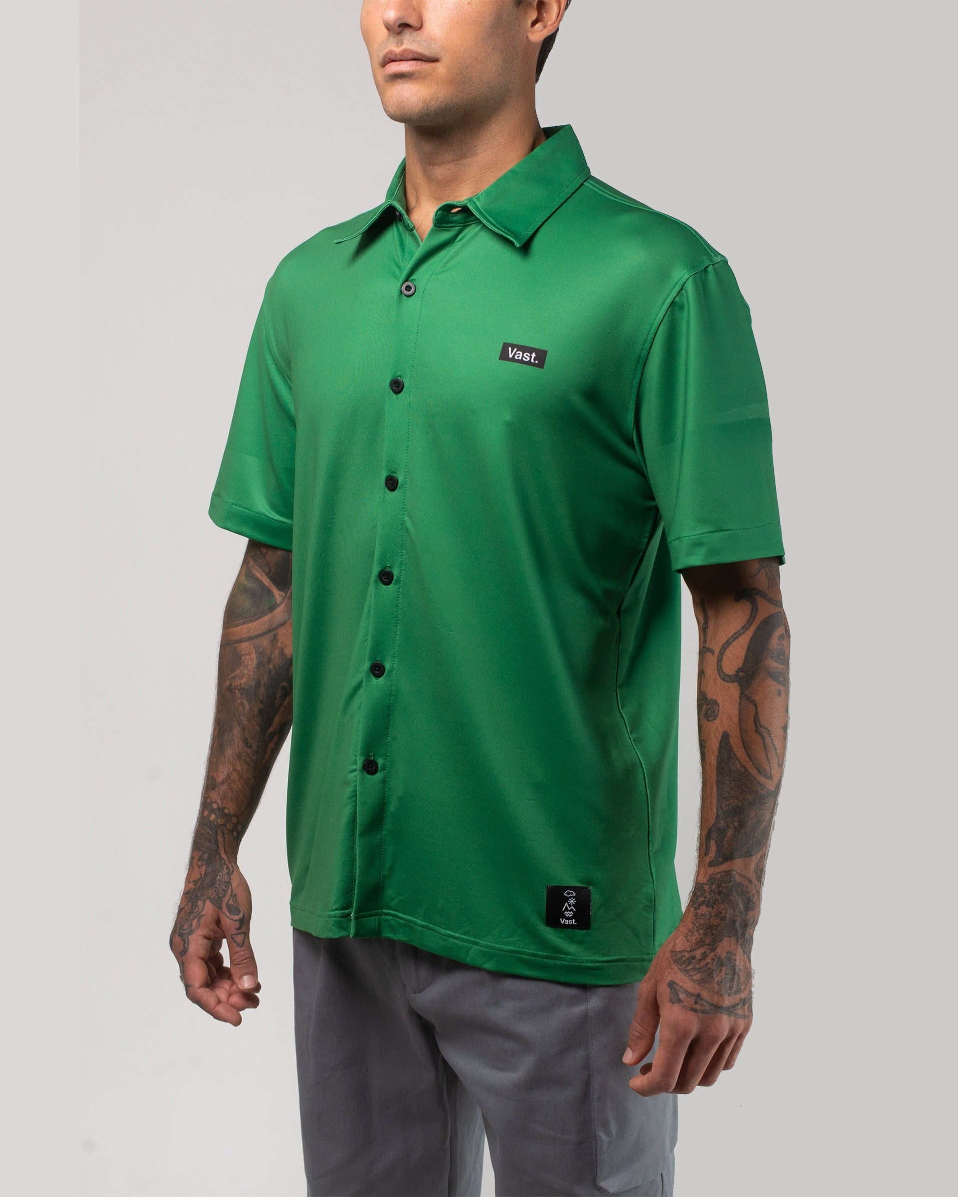 Vast. Men's Aqua Terra Tech Button Up - Green