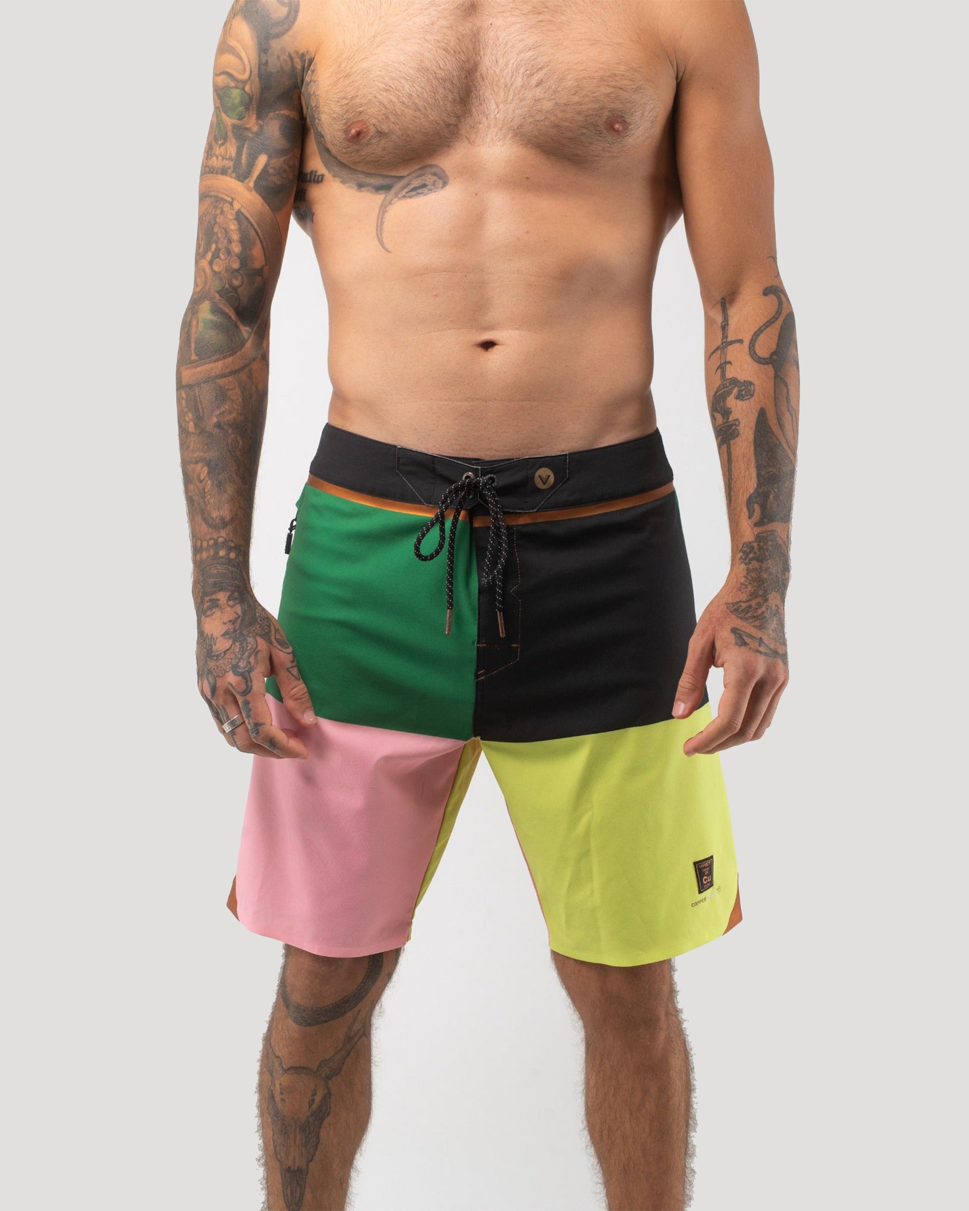 Vast. Men's Color Blocks 4 Copper Boardshort - Green Multi