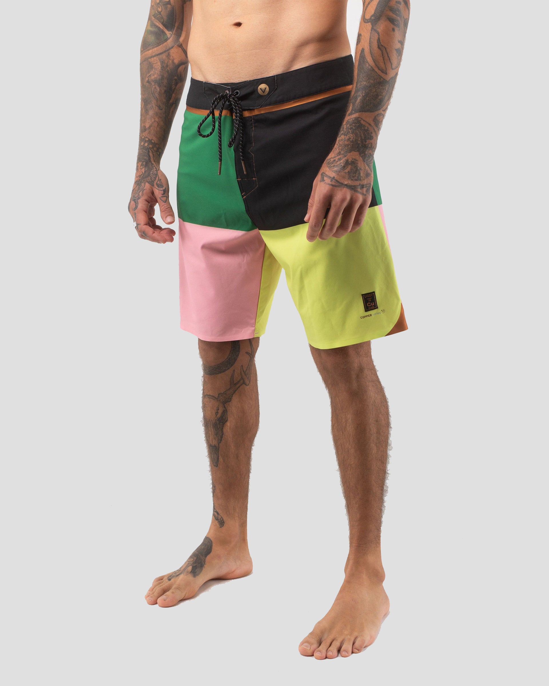 Vast. Men's Color Blocks 4 Copper Boardshort - Green Multi