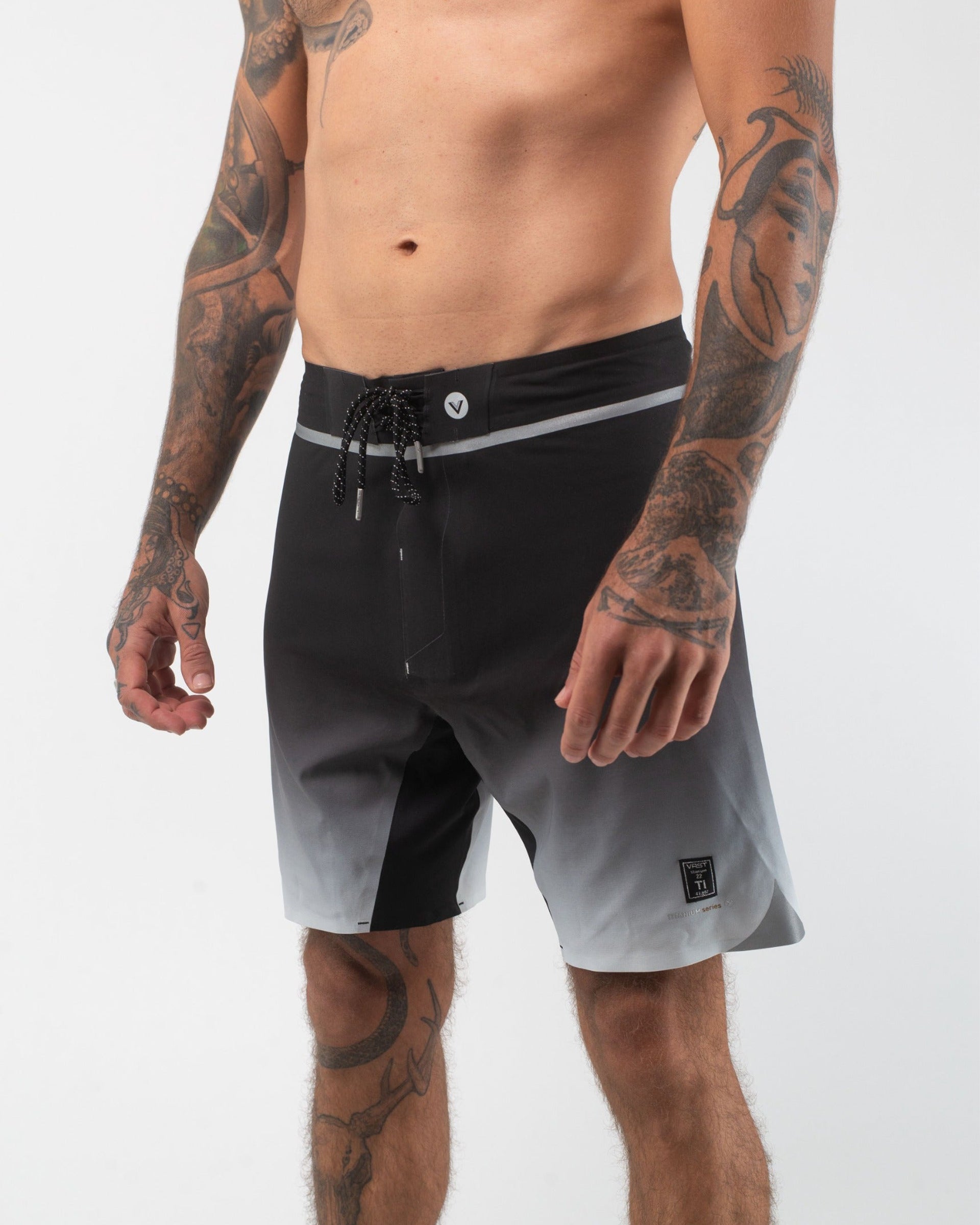Vast. Men's Fade to Dark Titanium Boardshort - Black/White