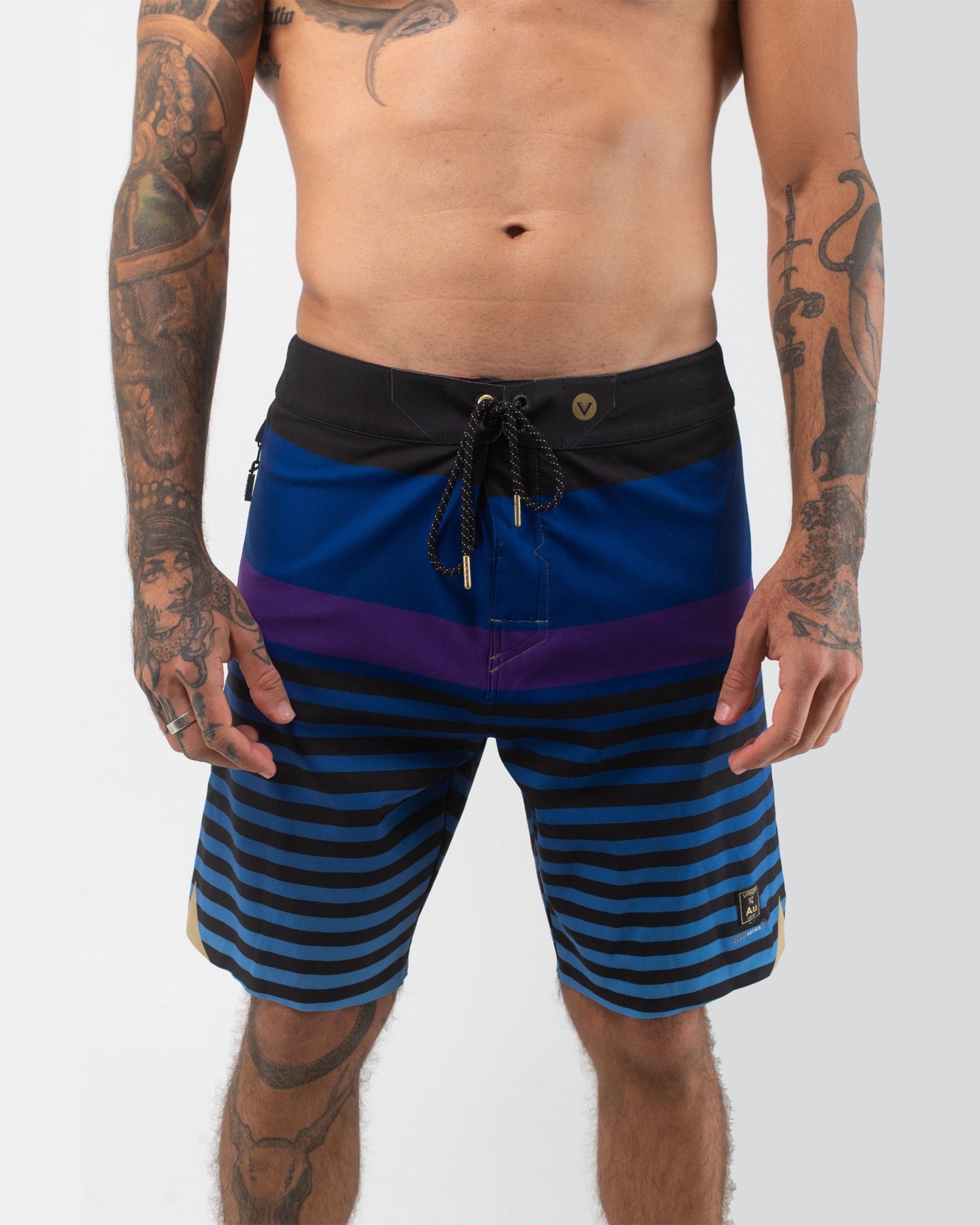 Vast. Men's Horie Stripes Gold Boardshort - Navy Multi