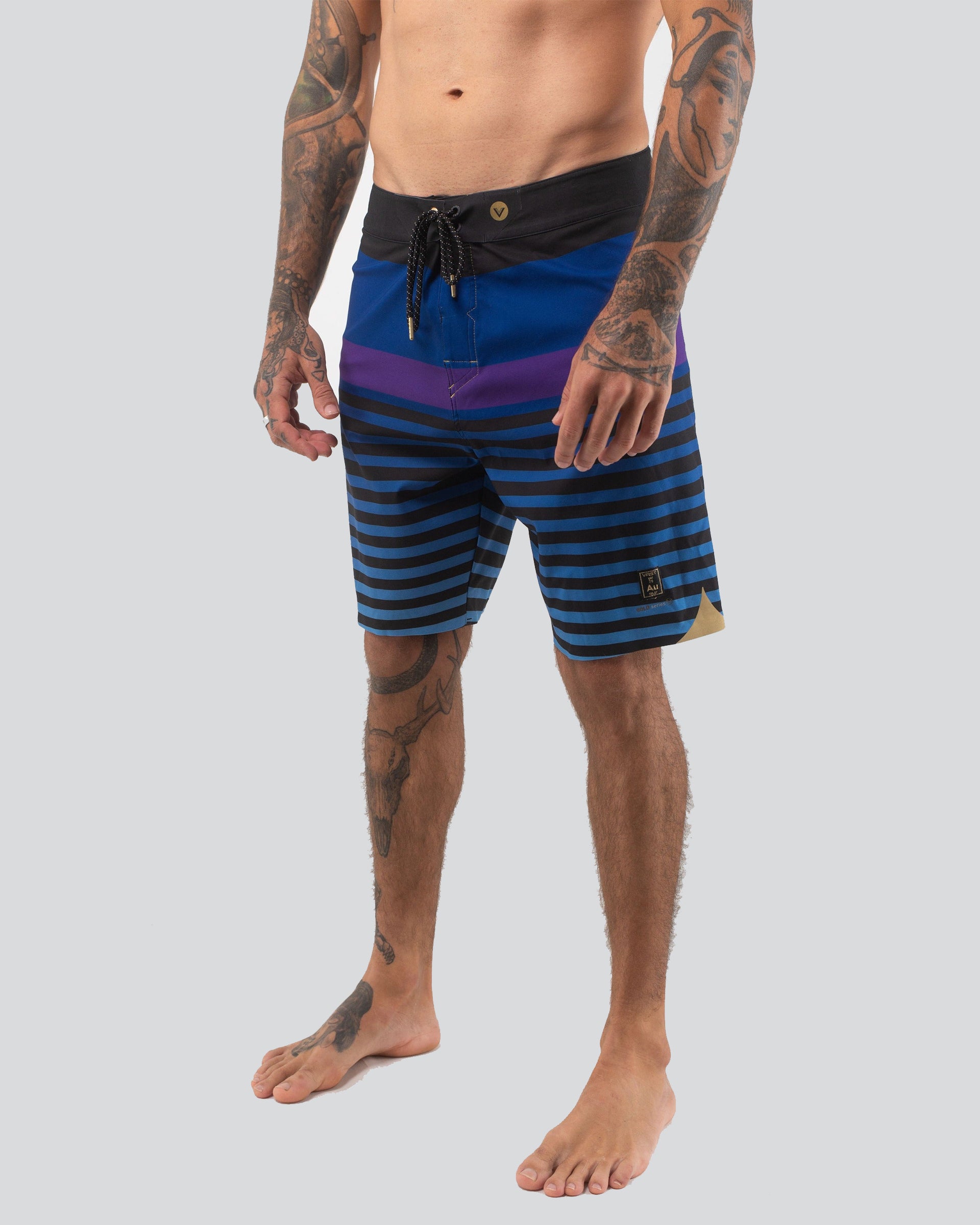 Vast. Men's Horie Stripes Gold Boardshort - Navy Multi