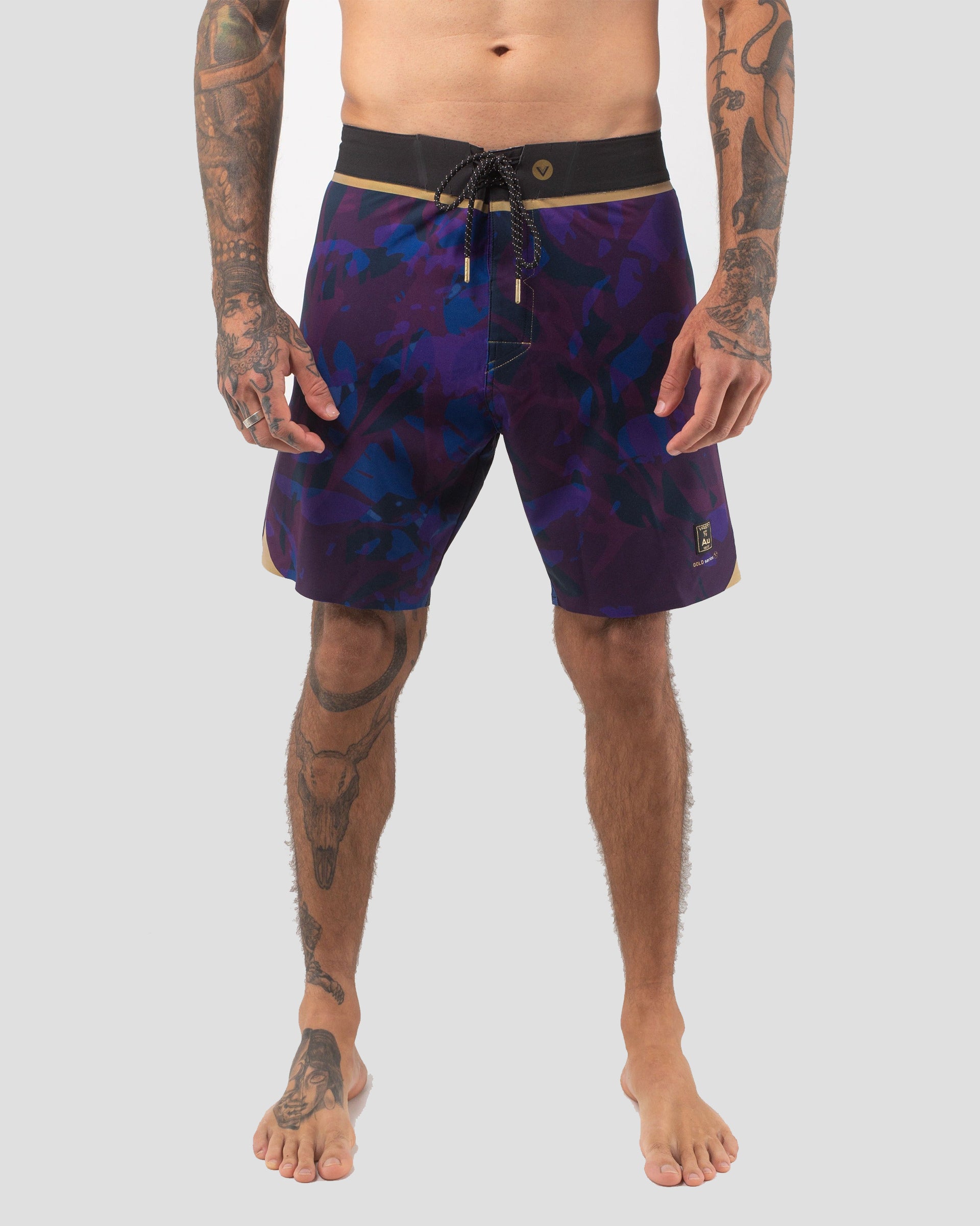 Vast. Men's Translucent Foliage Gold Boardshort - Navy Multi