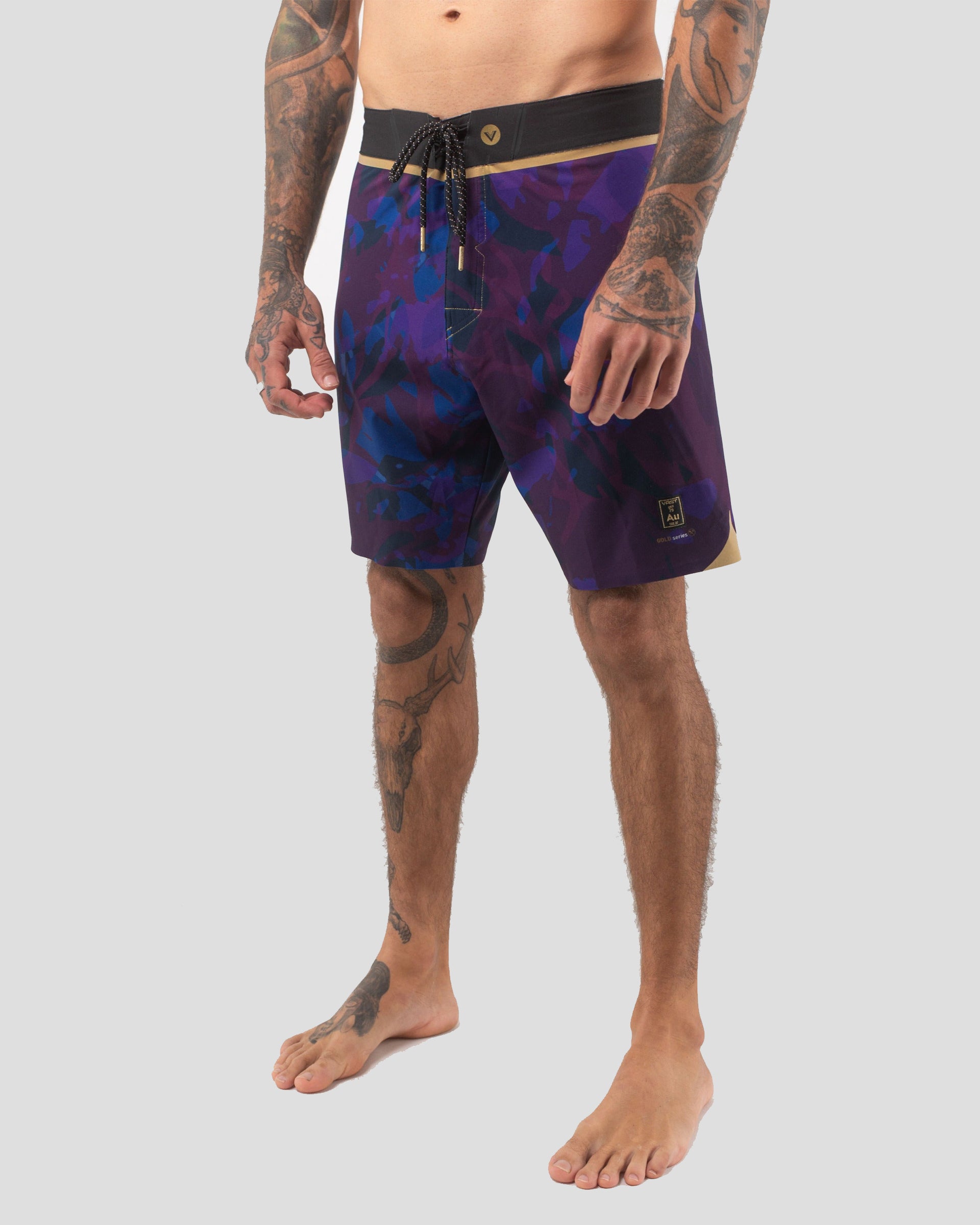 Vast. Men's Translucent Foliage Gold Boardshort - Navy Multi