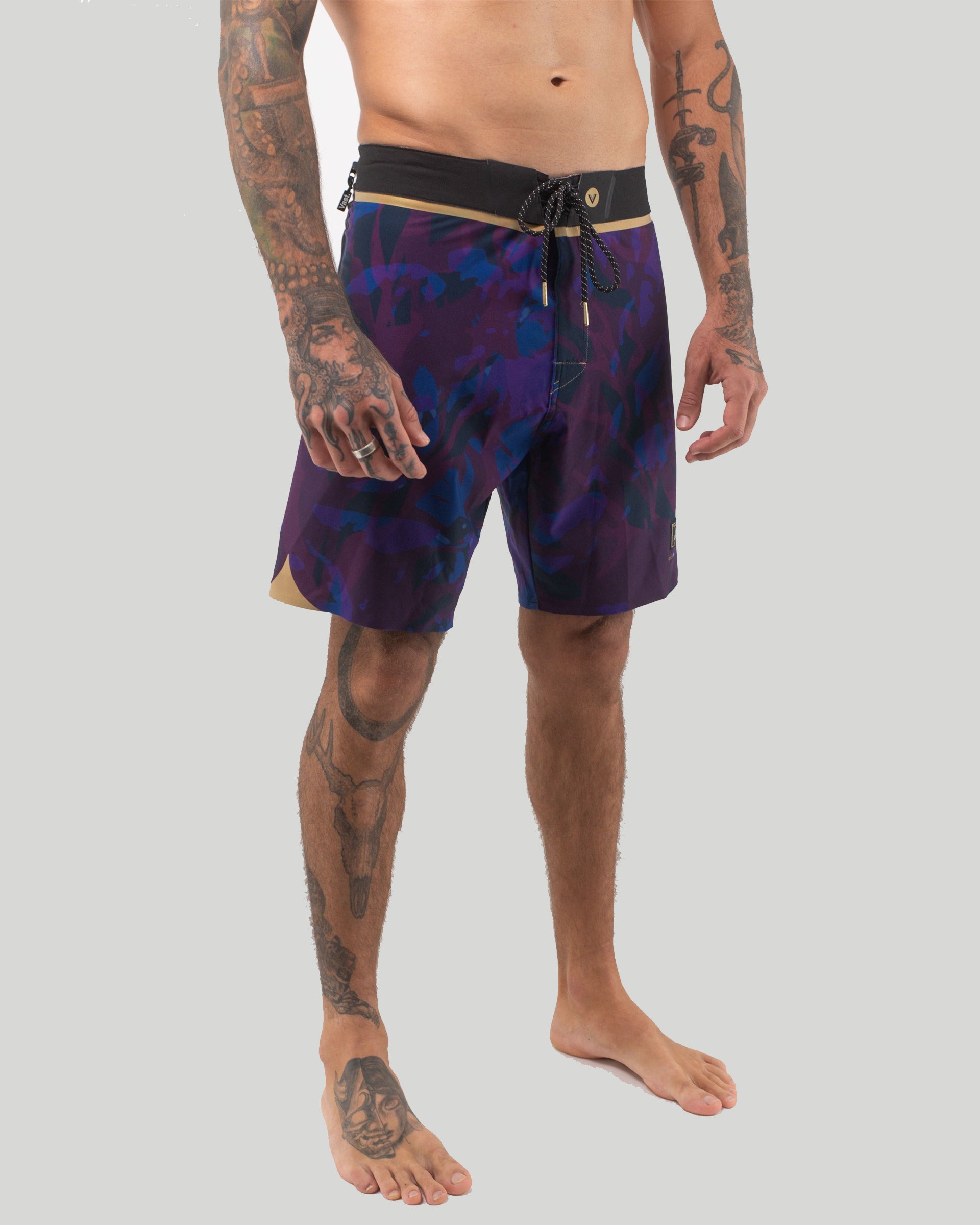 Vast. Men's Translucent Foliage Gold Boardshort - Navy Multi