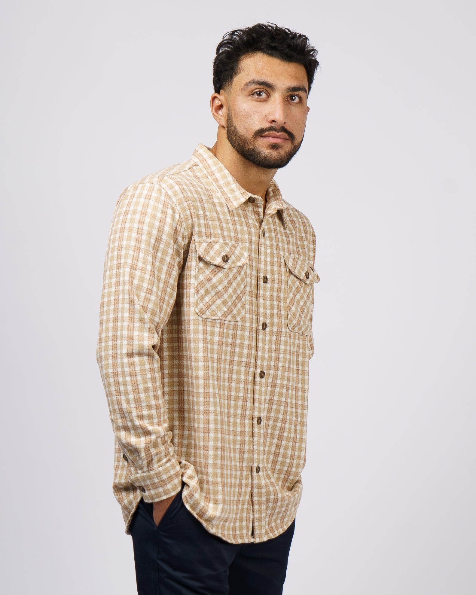 Wheaten Woven L/S Flannel - Khaki