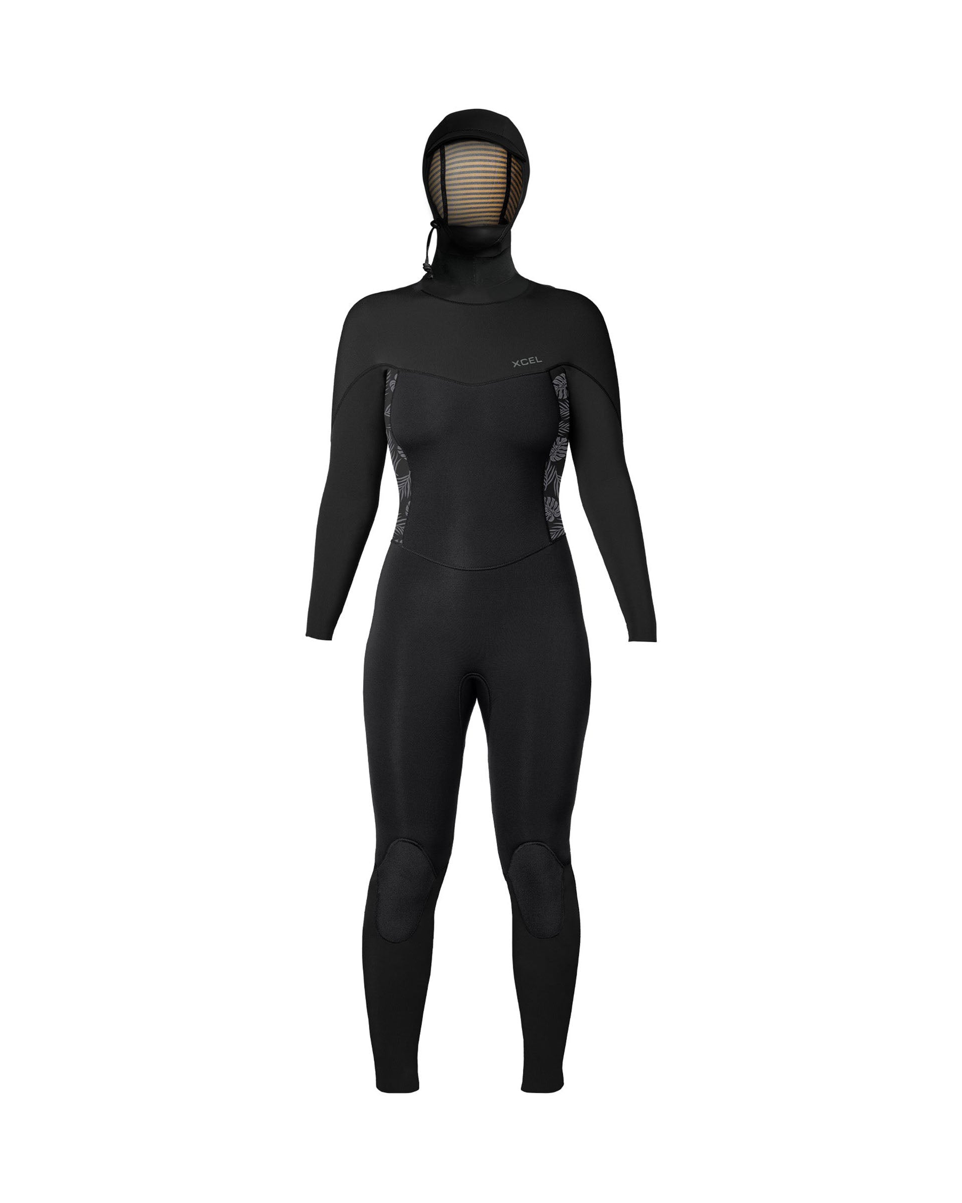 Xcel Women's Axis Hooded Full Wetsuit 5/4mm - Black/Palm-Monstera Print
