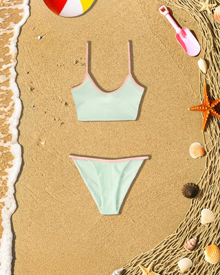 Youth Capri Ribbed Swim Set - Soft Coral/Mint