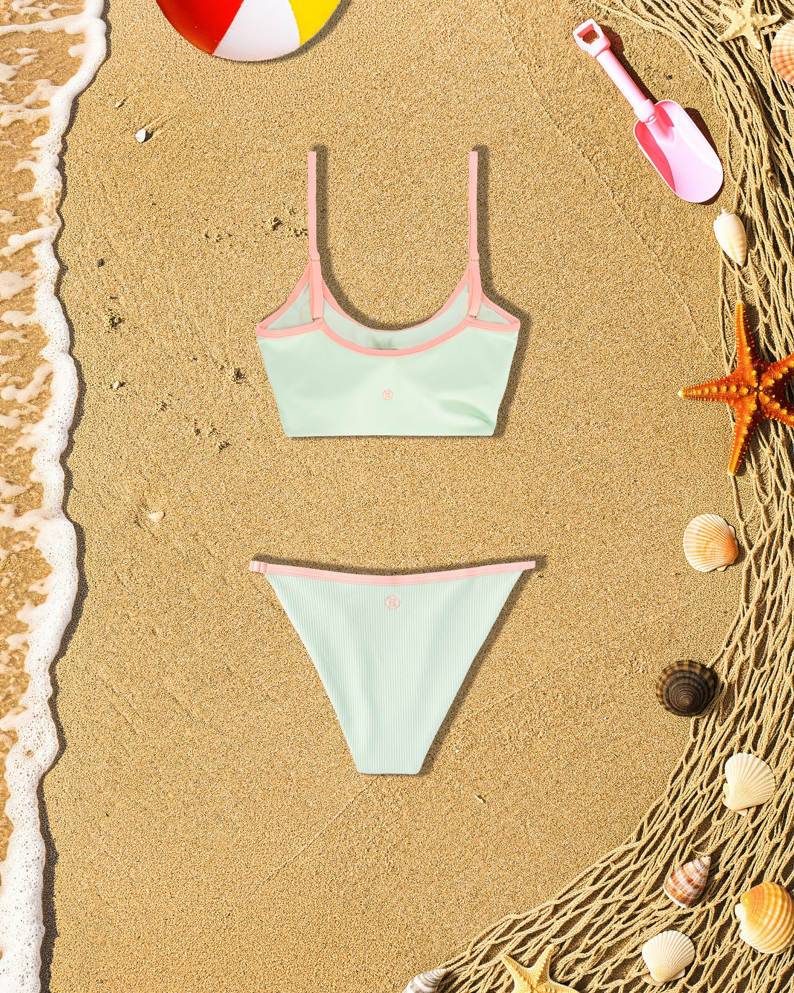 Youth Capri Ribbed Swim Set - Soft Coral/Mint