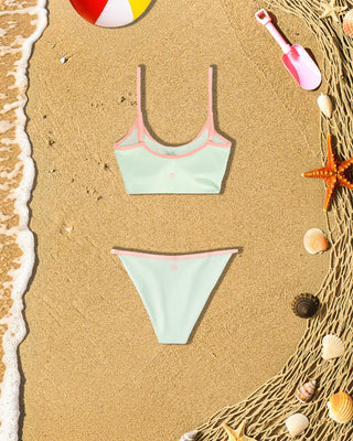 Youth Capri Ribbed Swim Set - Soft Coral/Mint