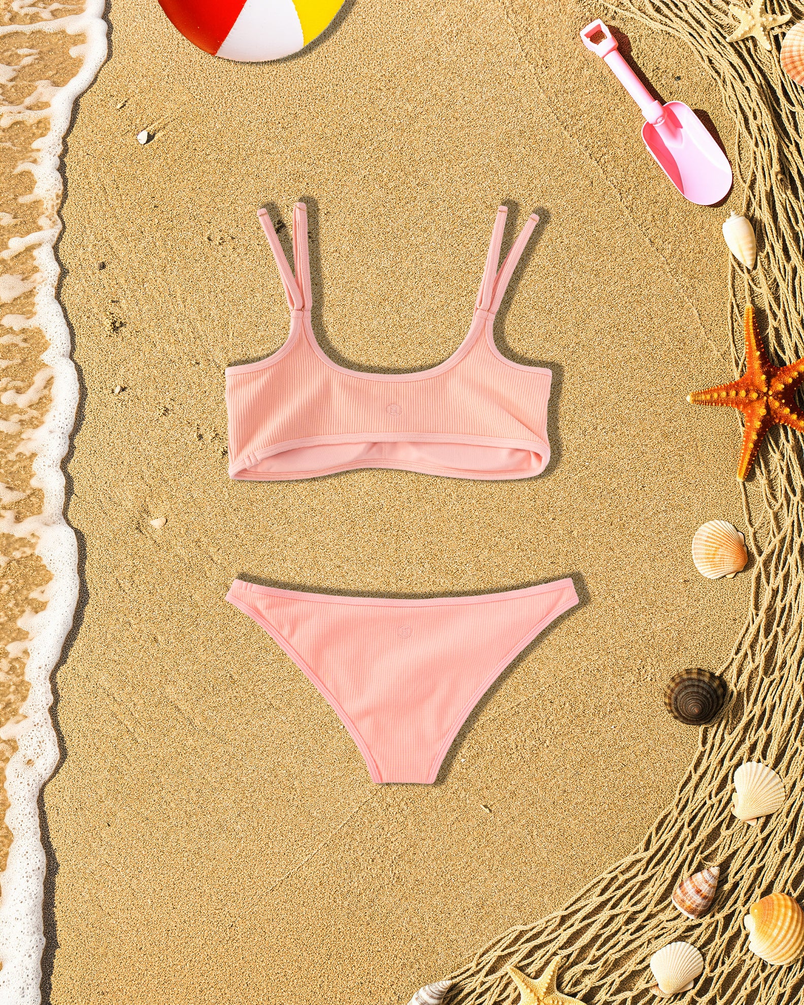 Youth Lola Ribbed Swim Set - Soft Coral