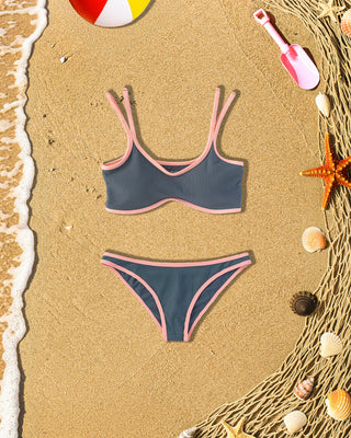 Youth Lola Ribbed Swim Set - Slate/Soft Coral