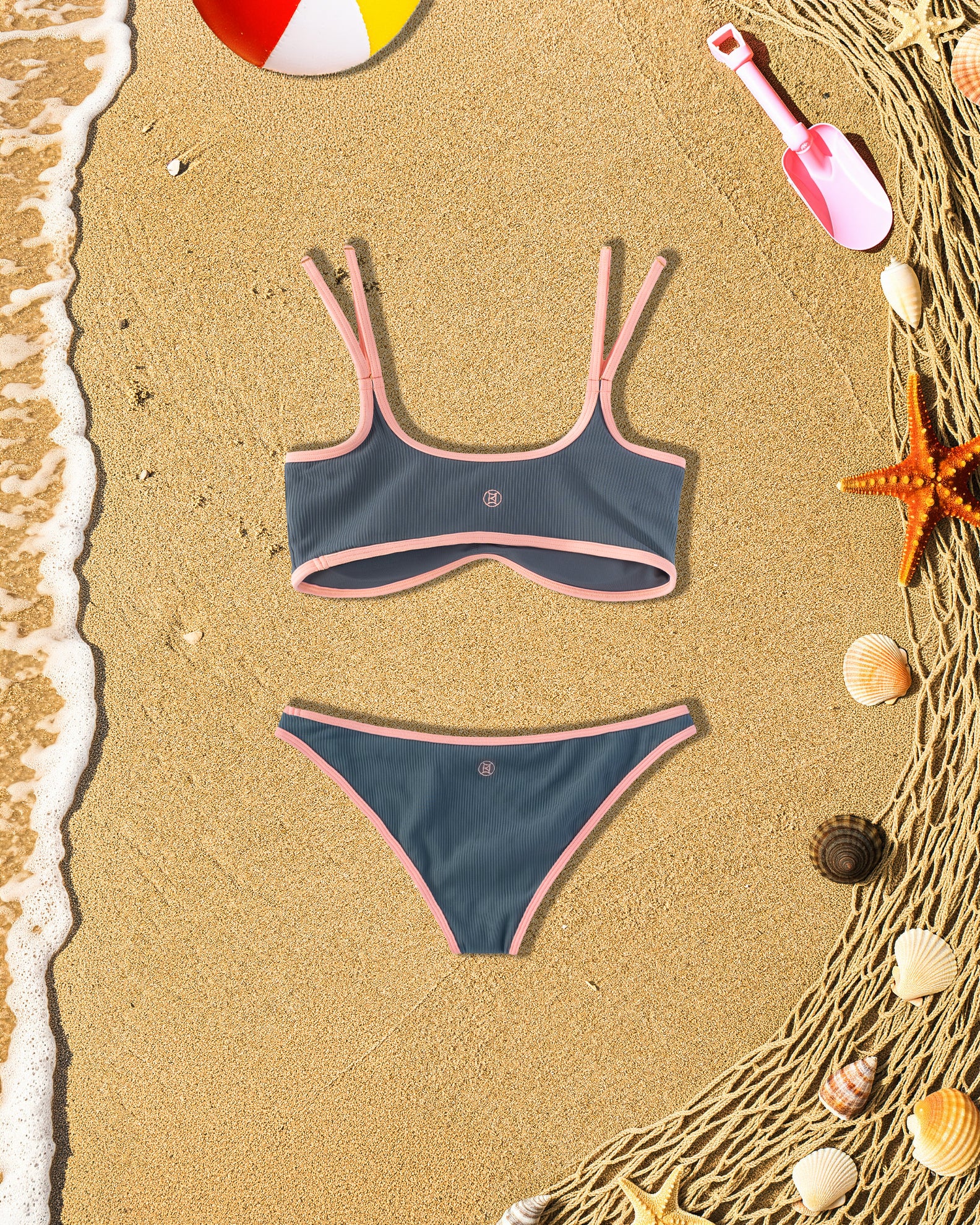 Youth Lola Ribbed Swim Top - Stormy/Ballet Slipper