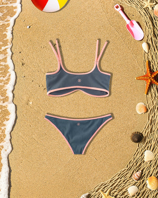 Youth Lola Ribbed Swim Set - Slate/Soft Coral