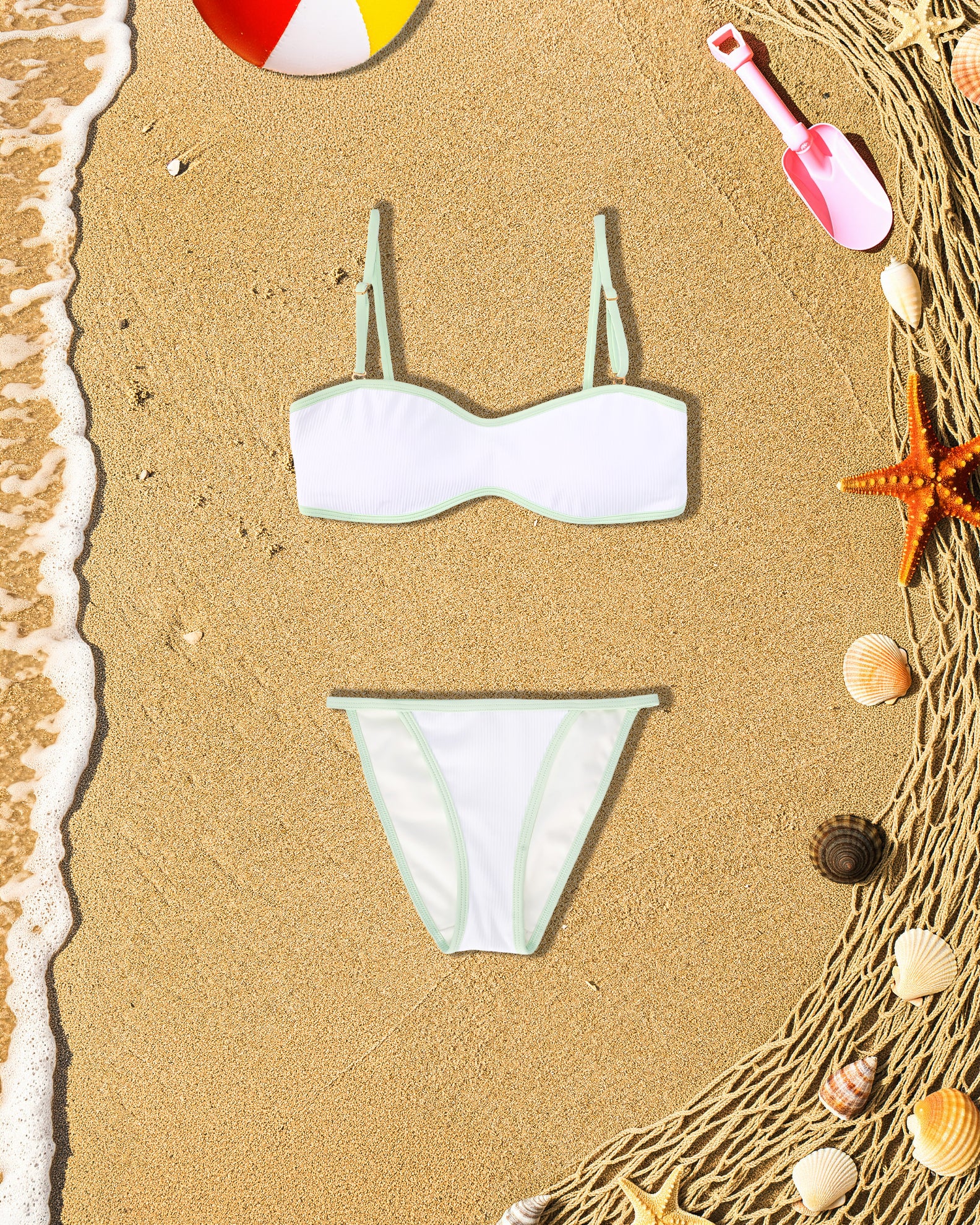 Youth Sydney Ribbed Swim Set - Cloud/Mint