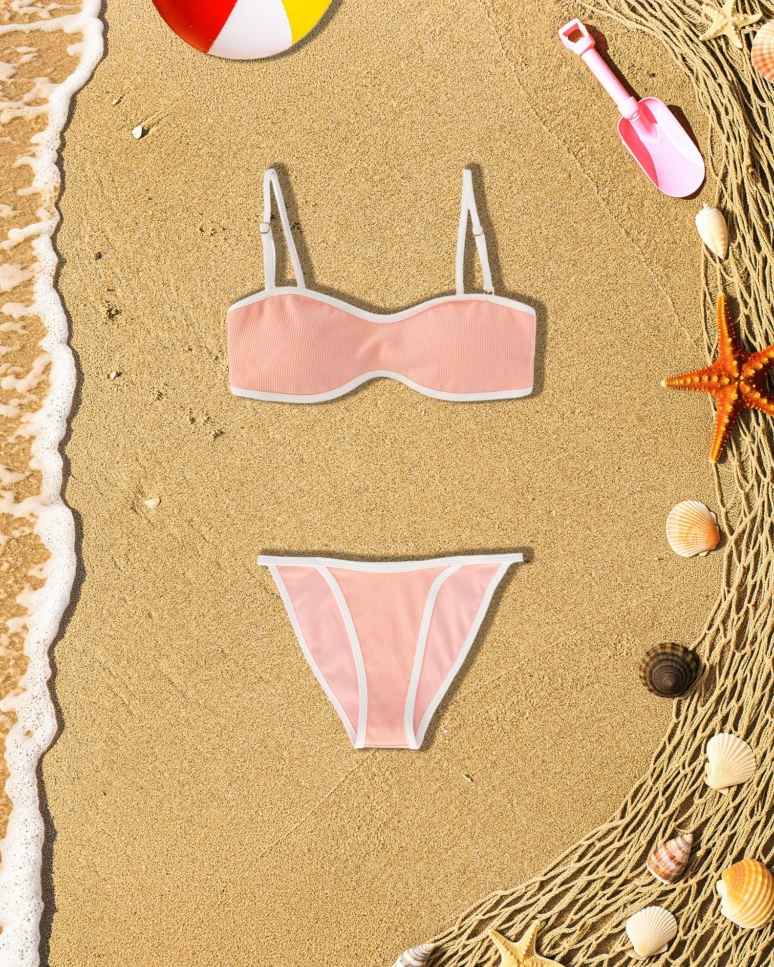 Youth Sydney Ribbed Swim Set - Soft Coral/Cloud