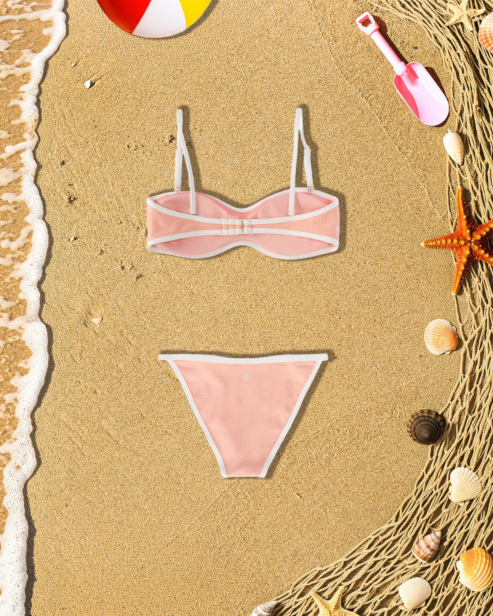 Youth Sydney Ribbed Swim Set - Soft Coral/Cloud