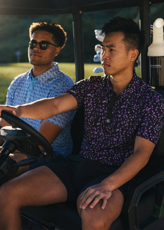 Purple classic fit polo shirt made from premium stretchy fabric for comfort.