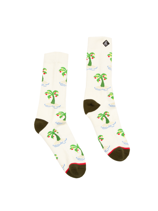 Jack's Christmas Palm Trees Crew Socks - Off White
