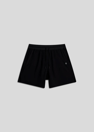Black hyper-breathable active shorts with elastic drawstring waistband for running and training.