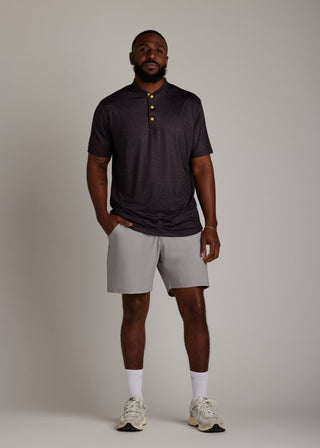 Light grey golf walk shorts crafted from ultra-lightweight, four-way stretch fabric.