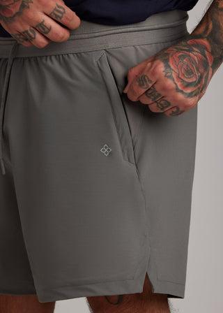Gray versatile active shorts with elasticated drawstring waistband for daily wear.