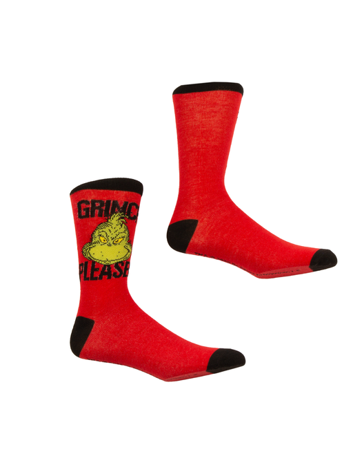 Grinch Please Christmas Crew Socks - Red & Green