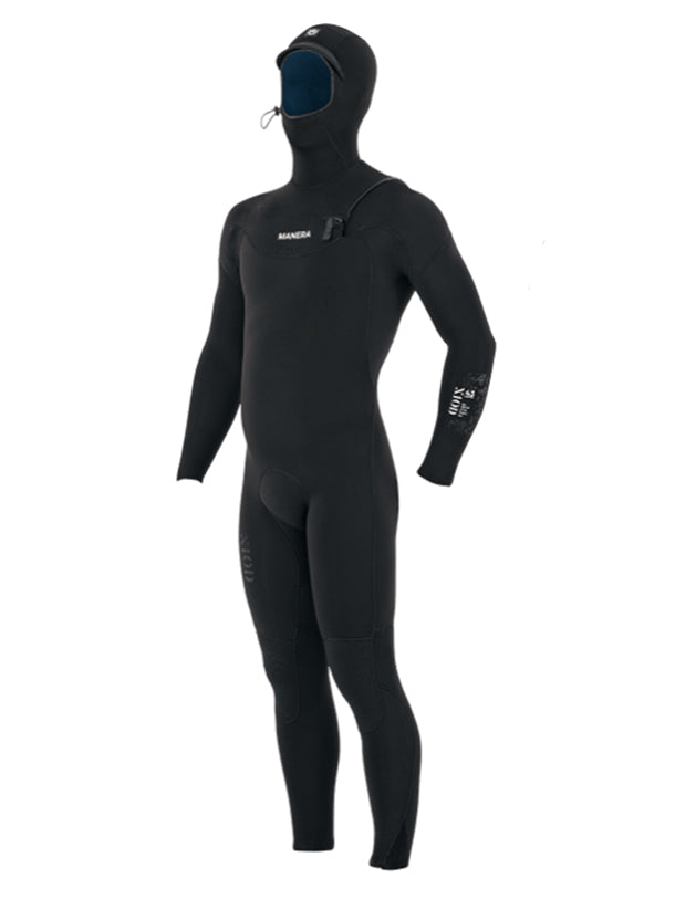 Manera Men's Meteor X10D 4/3mm Chest Zip Hooded Fullsuit Wetsuit - Black 