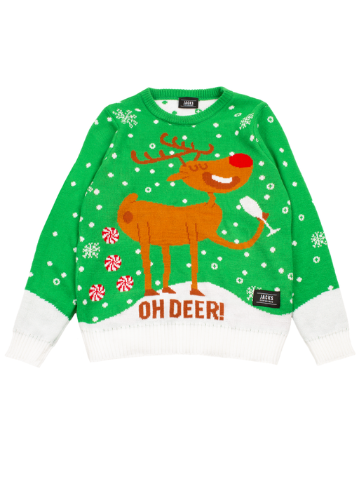 Oh Deer Champagne Christmas Sweater - green