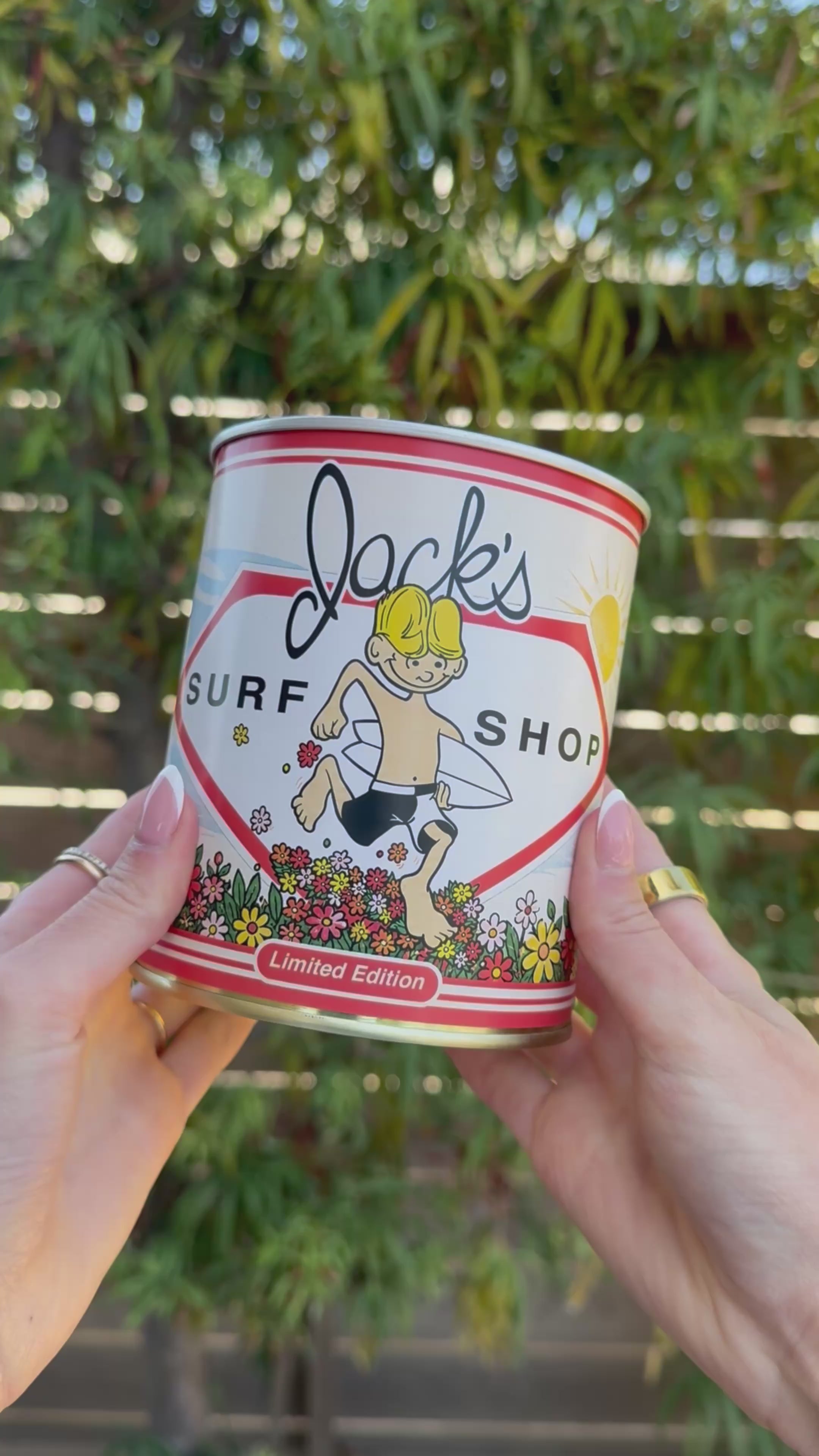 Load video: Canned Goods x Jack's Surfboards "Flower Power🌺" Short Sleeve T-Shirt - Ivory