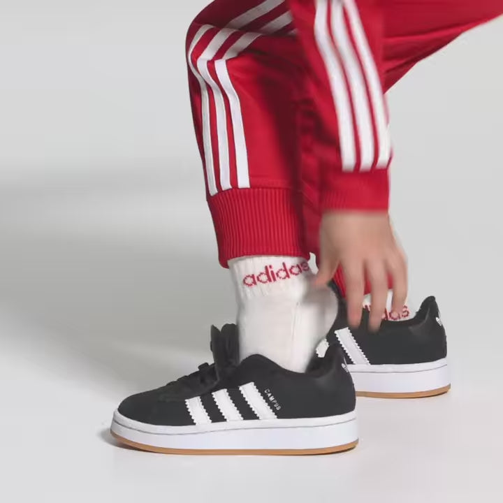 Load video: Kids Campus 00s Comfort Closure Elastic Lace Shoe - Better Scarlet/Cloud White/Better Scarlet