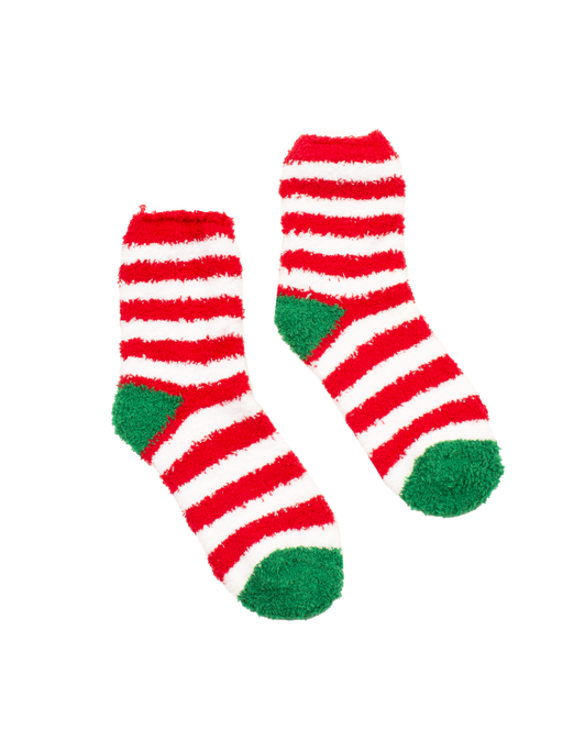 Jack's Christmas Red And White Striped Fuzzy Socks- Red & White