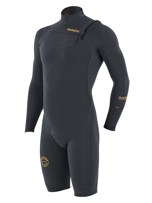 Men's Manera Seafarer Hybrid 3/2mm Chest Zip Long Sleeve Springsuit Wetsuit - Anthracite 