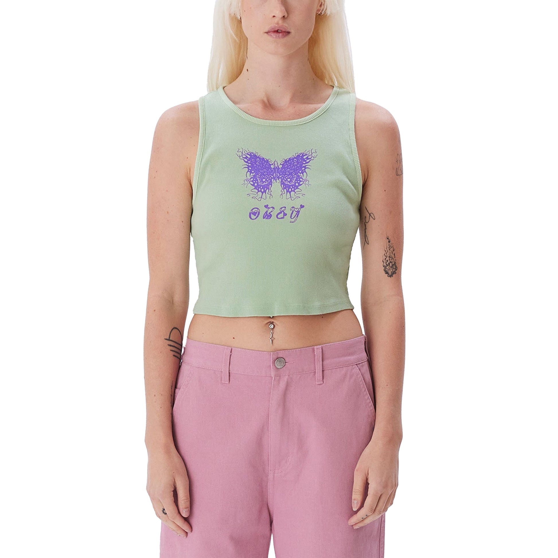 Obey Flaming Butterfly Rib Megan Tank Top