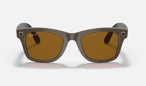 RW4004 Ray-Ban Stories Wayfarer Large Sunglasses In Shiny Brown W/ Polar Brown Lenses