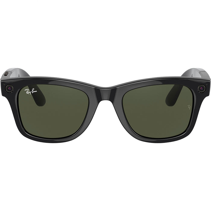 RW4004 Ray-Ban Stories Wayfarer Large Sunglasses In Shiny Black W/ Classic