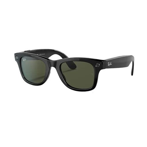 RW4002 Ray-Ban Stories Wayfarer Sunglasses In Black W/ Dark Green Lenses