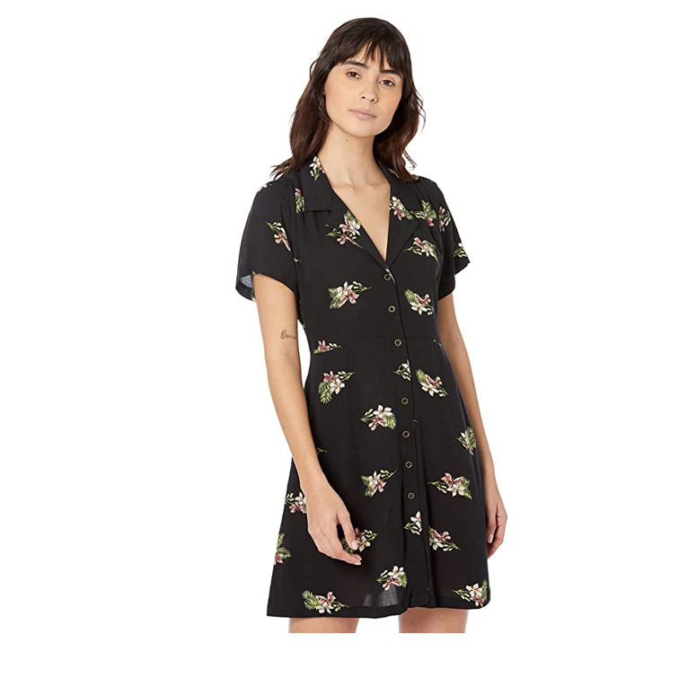 Billabong Hot Tropics Mini Wrap Dress Black Pebble / Small