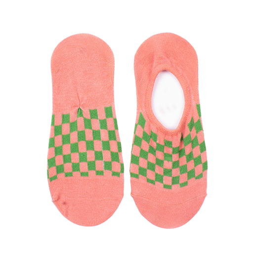Women's No Show Socks-Checkered Pink and Green