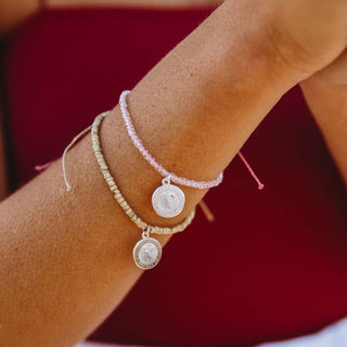 Pink Cactus Beaded Bracelet - Silver / Petal